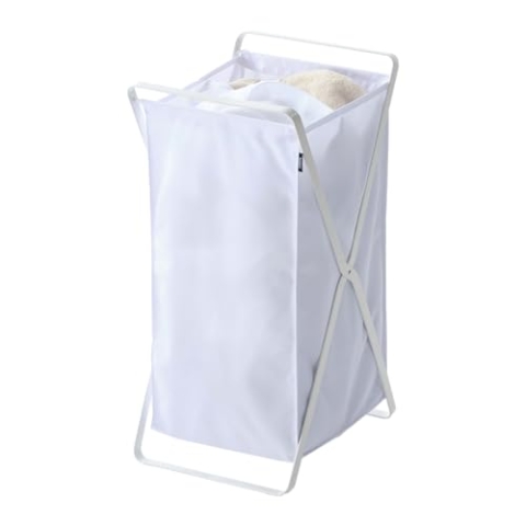 Yamazaki 2484 TOWER Wäschekorb, weiß, Stahl/Polyester/Polypropylen, minimalistisch, 30 x 36 x 64 cm