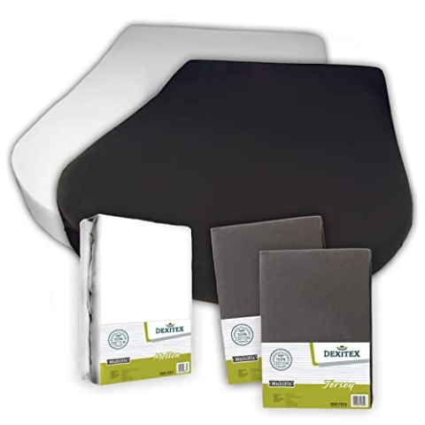 Dexitex - Bettlaken Wohnwagen Queensbett - 3er Set - 1 Molton, 2 Spannbettlaken - Anthrazit- Bettlaken aus hochwertiger Baumwolle -Oeko-TEX - Multi-Stretch-Spannbettlaken für Wohnmobil und Wohnwagen