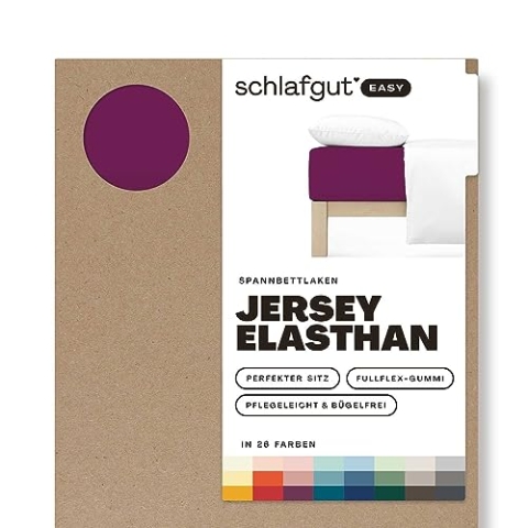 Schlafgut Easy Jersey Elasthan Spannbettlaken 140x200 bis 160x220 Purple Deep, Spannbetttuch aus superweicher Baumwolle mit Elasthan
