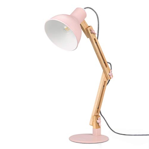 tomons Schreibtischlampe, LED Tischlampe im Klassichen Holz-Design, Nachttischlampe, Lampe mit Verstellbarem Arm, Tischlampe Wohnzimmer für Zimmer Büro, Weiß