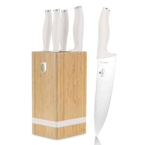 Berlinger Haus 6-teiliges Messerset/Rostfreier Aus gehärtetem Stahl 3cr13/mit BAMBOO-Ständer/mattes Creme/Sahara Collection