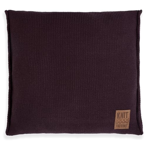 KNIT FACTORY - Uni Zierkissen - Quadratische Sofa Kissen - Aubergine - Gestrickter Dekokissen - Couchkissen - 50x50 cm - Kissenbezug mit Füllung und Bezug