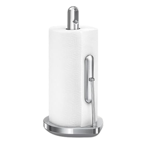 simplehuman KT1203 Spannarm Küchenrollenhalter, Küchenrollenhalter stehend, Papierrollenhalter, gebürsteter Stahl, 5 Jahre Garantie