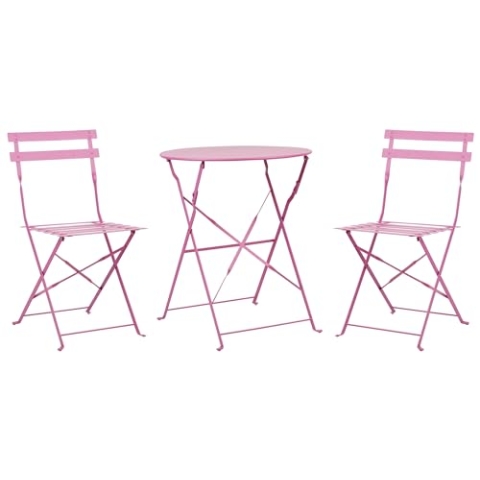 Balkonset Metall rosa 3-teilig Tisch rund mit 2 Stühlen klappbar modern Fiori