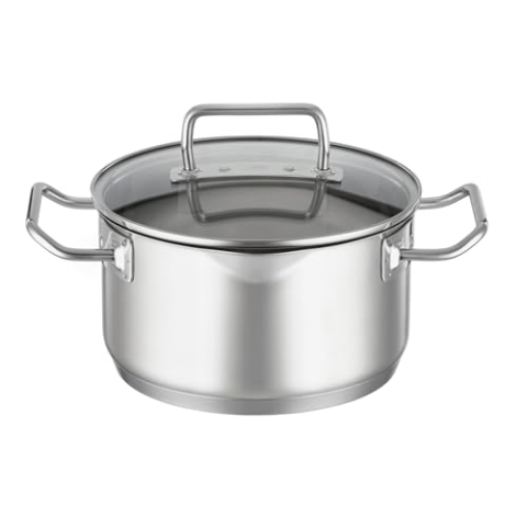 RÖSLE EXPERTISO Schmortopf, Universal-Garbehälter aus Edelstahl 18/10, 20 cm, Glasdeckel, Innenskalierung, induktionsgeeignet, spülmaschinengeeignet, Silber