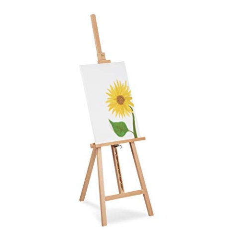 Relaxdays Staffelei, verstellbar, groß, stehend, für Kinder & Erwachsene, Holz, Höhe max. 128 cm, Malerstaffelei, Natur, 1 Stück