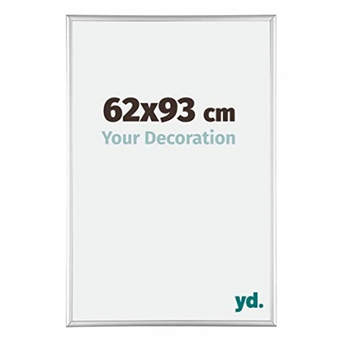 yd. Your Decoration - Bilderrahmen 62x93 cm - Silber Hochglanz - Bilderrahmen aus Aluminium mit Acrylglas - Antireflex - 62x93 Rahmen - Kent