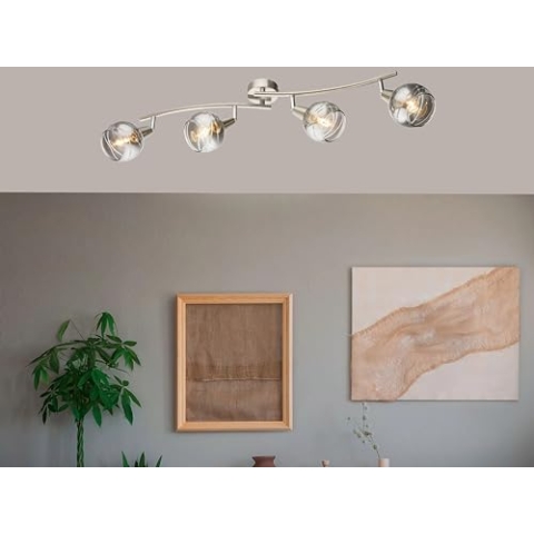 Trango 4-flg. 1010-48SD Edelstahl-Optik Deckenleuchte schwenkbar *WOW* inkl. 4x 3-Stufen dimmbar LED-Leuchtmittel 3000K warmweiß Deckenlampe mit Design rauchigen Glasschirmen Wohnzimmer Deckenstrahler