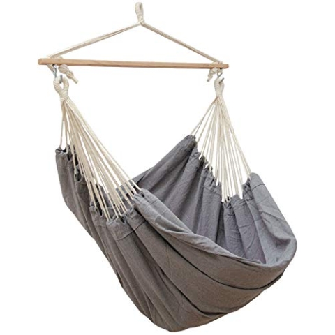 AMANKA Extra-Sicher XXL Hängesessel 185x130cm Sitz-Hängematte 150kg Indoor Outdoor Hängestuhl Garten Hängeschaukel Grau