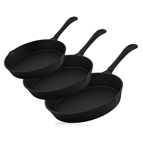 BBQ-Toro Gusseisen Brat- und Steak Pfannen Set mit PRO3+ Beschichtung | Ultimate Serie | Ø 16 cm, Ø 20 cm, Ø 24 cm | preseasoned mit PRO3+ Verfahren | Gusseisenpfanne Bratpfanne Steakpfanne
