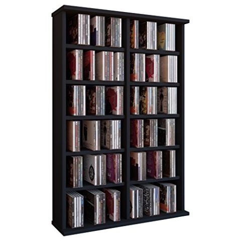 VCM Holz CD DVD Stand Regal | CD Regal mit Platz für 300 CDs oder 130 DVDs oder 72-Videos | Maße: H. 92 x B. 60 x T. 18 cm. | Elegantes DVD Regal | Blu ray Regal | CD Regal - Ronul Schwarz