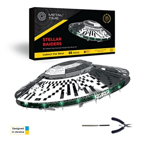 METAL-TIME UFO Modell, Unidentifiziertes Fliegendes Objekt Metall DIY Modellbausatz, 3D Metall Elektronische Modellbausätze zum Bauen für Erwachsene, Modell Fliegende Untertasse Stellar Raiders, 80