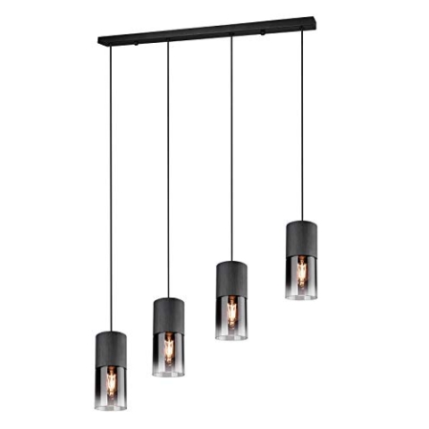 Trio Leuchten Pendelleuchte Robin 310600432, Metall Schwarz matt, Glas rauchfarbig, exkl. 4x E27, Schwarz Matt/Rauchfarbig