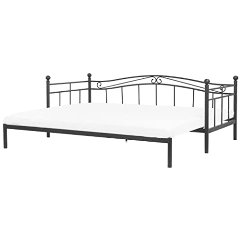 Beliani Ausziehbares Elegantes Metallbett 80/173 x 200 cm schwarz Tulle