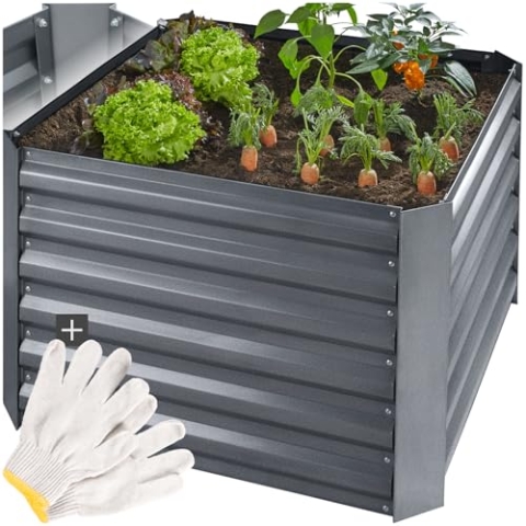tectake® Hochbeet aus verzinktem Stahl, Frühbeet, Gewächshaus klein, Pflanzkasten, als Anzucht Kräuterbeet, Terrassen Deko, erhöhter Blumenkübel, Gewächshaus Balkon - 360l, 80 x 80 x 57 cm