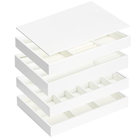 AdelDream Stapelbares Schmucktablett Schmuckschatpfanne Aufbewahrung Schublade Lagerung-Schmuck Aufbewahrung Damen Schmuckschatpfe Weiß-ABCE2