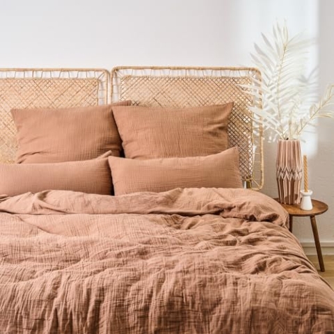 Blumtal Musselin Bettwäsche 135x200 cm + 40x80 cm - Oeko-TEX zert. Bettwäsche 135x200 Musselin aus 100% Baumwolle - extra weiches Bettwäsche-Set waschbar bei 40 °C - Sommerbettwäsche Kupfer