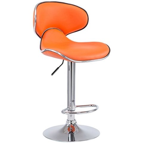 CLP Barhocker Las Vegas V2 Mit Kunstlederbezug I Thekenhocker Mit Fußstütze I Tresenhocker Mit Trompetenfuß I Barstuhl Höhenverstellbar, Farbe:orange, Gestell Farbe:chrom