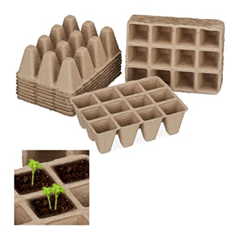 Relaxdays 2040 x Anzuchttöpfe, biologisch abbaubar, Aufzuchttöpfe für Pflanzen, eckig, Pflanztöpfe, Zellulose, H: 5cm, beige