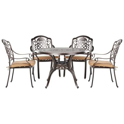 Beliani Gartenset in Dunkelbraun 1 Tisch 4 Stühle Aluminium 4 Sitzkissen Salento