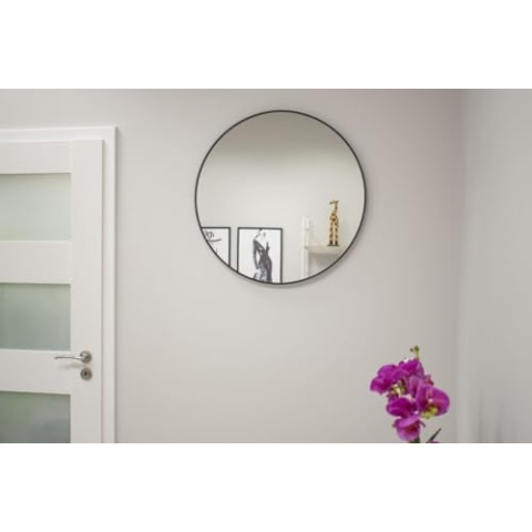 NMK HOME Runder Spiegel 80 cm - Dekorative Wandspiegel mit Schwarz Rahmen und für Badezimmer, Waschtisch, Wohnzimmer und Schlafzimmer