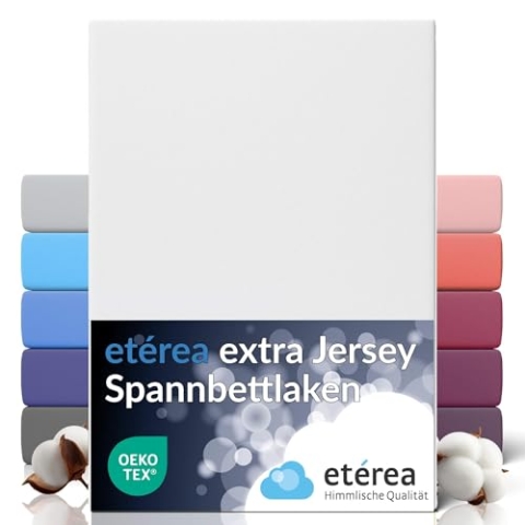 etérea Extra Jersey Spannbettlaken 240x220cm Weiss bis 35 cm Höhe - 100% Baumwolle Spannbetttuch Oekotex - Bed Sheets Leintuch Bettbezug für Boxspringbetten Bettlaken 240x220 cm White