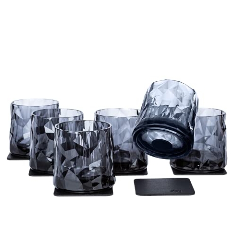 silwy® Hightech-Kunststoff-Magnet-Gläser inkl. Metall-Nano-Gel-Pads – rutschfeste Campinggläser, Boot- und Yachtzubehör (Tumbler // grey // 0,25 l)
