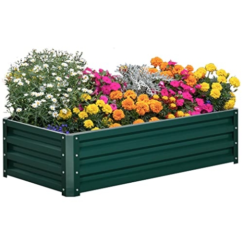 Outsunny Hochbeet Stahl, Pflanzbeet Frühbeet mit Offenem Boden Gartenbeet Blumenkasten Pflanzkasten Gemüsebeet 120x60x30,5 cm für Garten Balkon Terrasse, Pflanzkübel für Blumen, Pflanzen,Obst, Gemüse