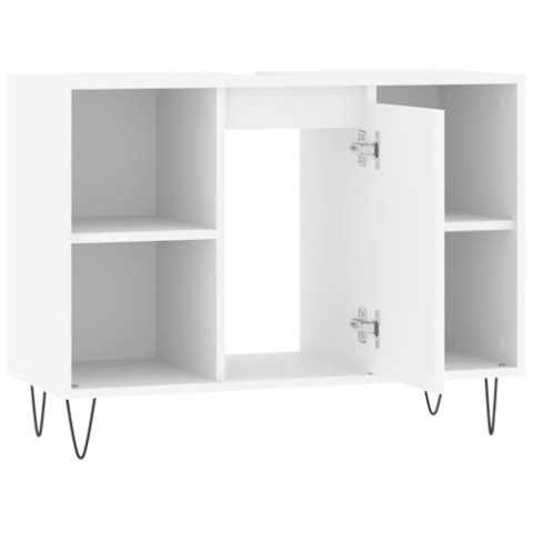 vidaXL Badezimmerschrank, Waschbeckenunterschrank mit viel Stauraum, Badschrank mit Eisenbeinen, Bad Unterschrank Waschbeckenschrank Badmöbel, Weiß Holzwerkstoff