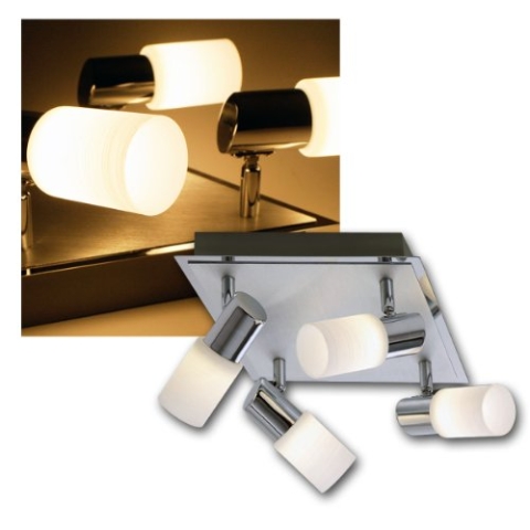 Trio-Leuchten LED-Deckenleuchte Aluminium gebürstet/chrom, Glas weiß gewischt, inklusiv 4x 5W LED, Maße: 23 x 23 cm 821430405