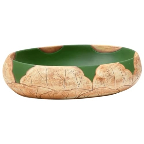 vidaXL Aufsatzwaschbecken, Oval Waschbecken mit Muster, Handgefertigt Waschtisch Waschschale für Badezimmer, Handwaschbecken Spülbecken, Grün Braun 59x40x15 cm Keramik