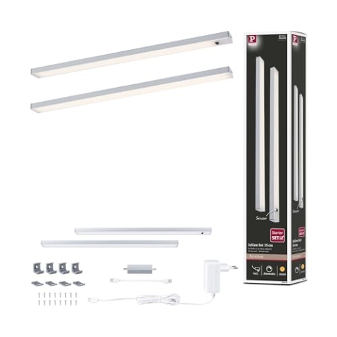 Paulmann 98608 LED Unterschrankleuchte Inline Starterset 2x4W 350x26mm 2x350lm 24V Chrom matt 3000K dimmbar