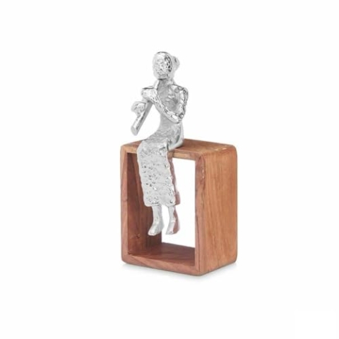 Gift Decor Dekorative Figur Flöte, silberfarben, Holz, Metall, 13 x 27 x 13 cm