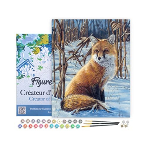 Figured'Art Malen Nach Zahlen Erwachsene Mit Rahmen Fuchs im Schnee - Paint by Numbers Basteln DIY Bastelset 40x50cm Leinwand gespannt auf Holzrahmen