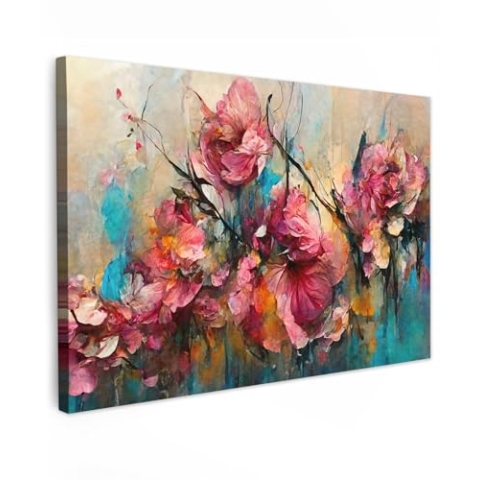 MuchoWow© Leinwandbild Groß 120x80 cm XXL Dekoration Wohnzimmer Bilder Aufhängen Wall Decoration Living Room Wohnungs Deko Moderne Kunst - Blumen - Rosa - Rosen - Natur