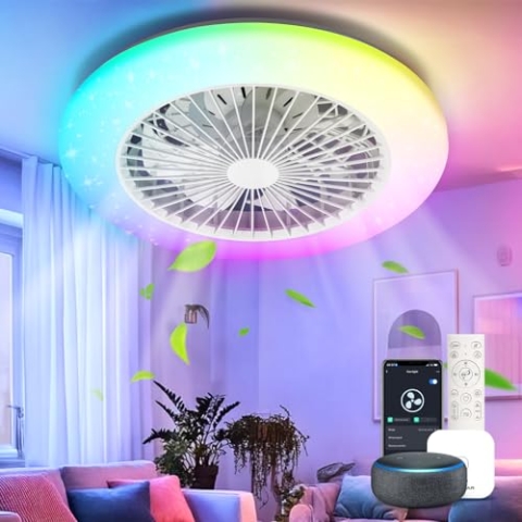 Aigostar- Deckenventilator mit Beleuchtung, Kompatibel mit Alexa, LED 40W, 4400LM, 2700K-6500K und RGB Dimmbar, Deckenlampe Ventilator Leise mit Fernbedienung und Gateway, 6 Geschwindigkeiten, φ50CM