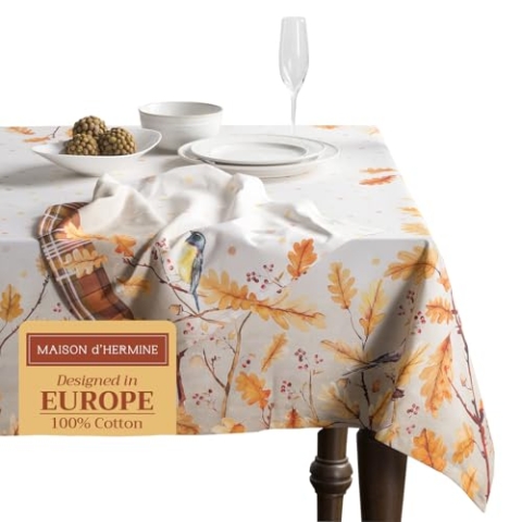 Maison d' Hermine Oak Leaves 100% Baumwolle Tischdecke für Küche | Abendessen | Tischplatte | Dekoration Parteien | Hochzeiten | Thanksgiving/Weihnachten (Rechteck, 160cm x 220cm)