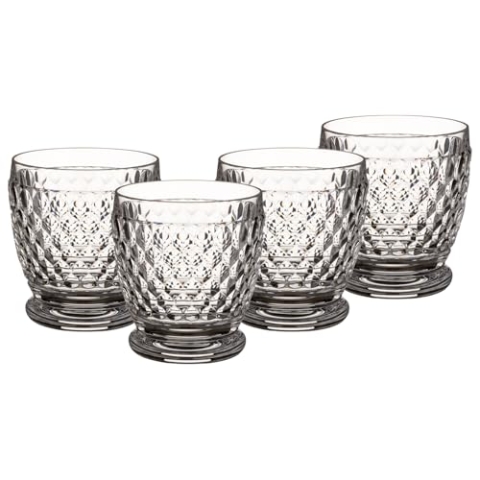 Villeroy & Boch Boston Becher 4er Set, 330 ml, Trinkgläser mit Facettenmuster, Becher aus Kristallglas für Heiß- und Kaltgetränke, Spülmaschinengeeignet, Klar