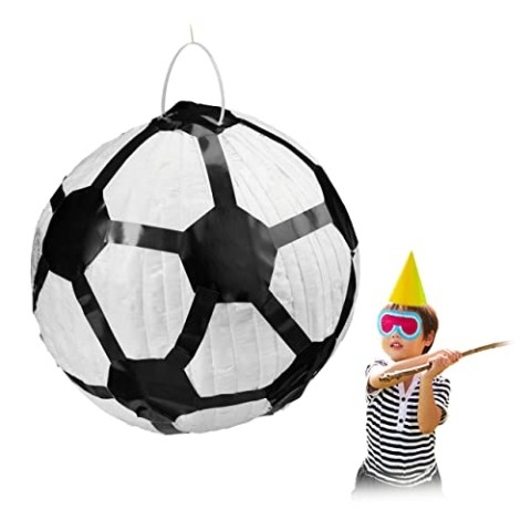 Relaxdays 4 x Pinata Fußball, zum Aufhängen, für Kinder, Mädchen & Jungs, Geburtstag, zum selbst Befüllen, Piñata, weiß