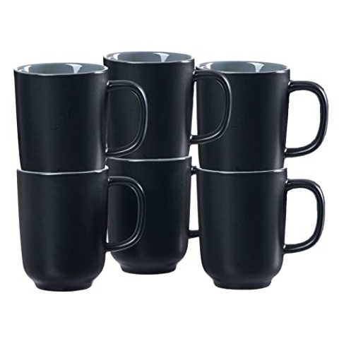 Ritzenhoff & Breker Kaffeebecher Jasper, 6er Set, Schwarz, 285 ml, Steinzeug, Becher mit Henkel & Soft-Touch-Haptik, Matte Außenglasur