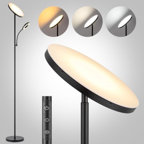 Home Sweet Home Moderne LED-Stehleuchte mit Leselicht | 25x25x175cm, schwarz | 42W 3636lm | 2700K-6500K stufenlose Dimmbar | Verstellbares und flexibles Deckenfluter