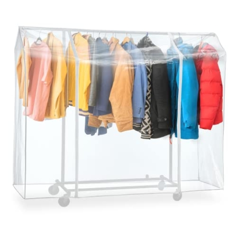 Tatkraft BIG Schutzhülle für Kleiderständer, Abdeckung für Kleiderständer, Plastik, Transparent, 2 Reissverschlüsse, Extrabreit, L183 cm