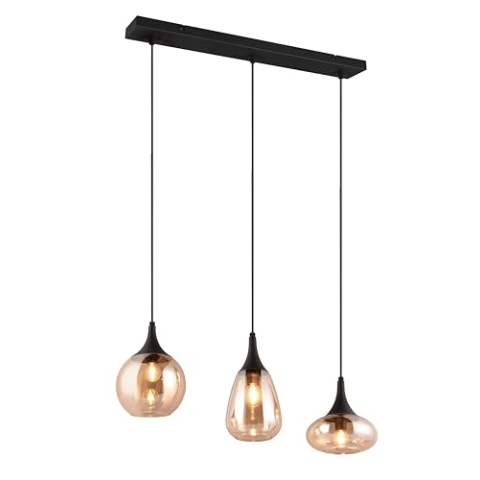 Trio Leuchten Pendelleuchte Lumina 317000313, Metall Schwarz matt, Glas amber, exkl. 3x E14
