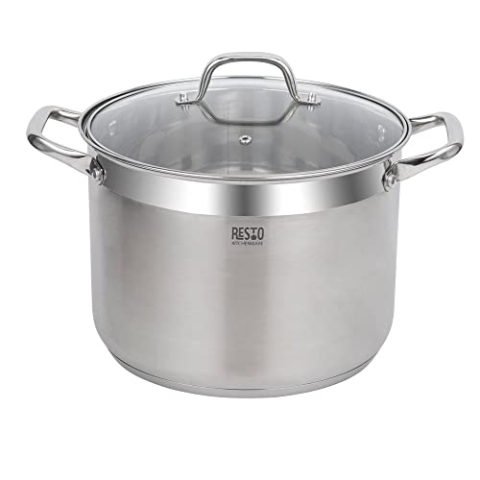 RESTO Edelstahltopf 26cm - Suppentopf, Universaltopf 9 L - Schmortopf mit Deckel - Topf für alle Herdarten auch Induktion - beschichteter Topf mit hitzebeständigem Glasdeckel, Messskala