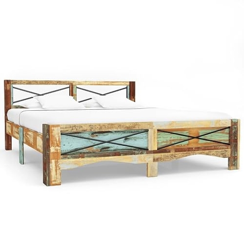 vidaXL Bettgestell Vintage Holzbett Doppelbett Bett Massivholzbett Schlafzimmerbett Futonbett Bettrahmen Ehebett Recyceltes Massivholz 140x200cm