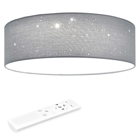 Navaris LED Deckenleuchte 40cm - Dimmbar Farbtemperaturwechsel Fernbedienung - 22W Stoff Hellgrau Sternenhimmel - Wohnzimmer Lampe Schlafzimmer Deckenlampe Kinderzimmer Lampe Decke