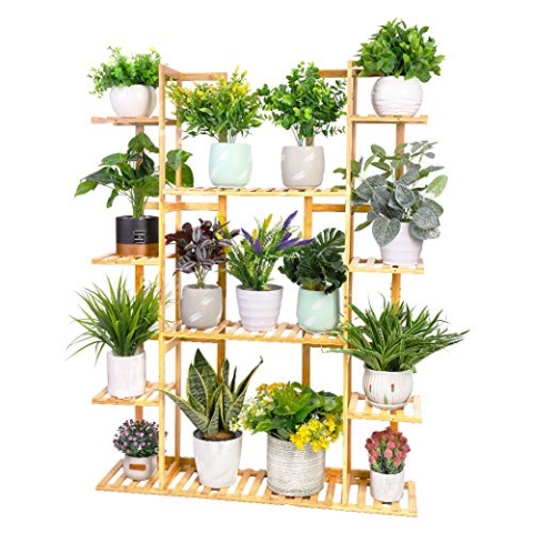 Medla Pflanzenregal Bambus, Blumenregal mit 9 Ablagen mehrstöckig, EXTRA GROß Blumenständer Blumentreppe für Wohnzimmer Balkon Garten Indoor Outdoor, 123x89x19.5cm