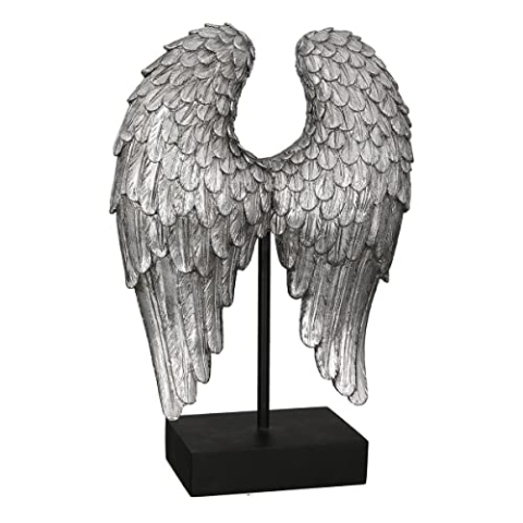 Casablanca Deko Skulptur Figur „Wing - Engel Flügel Deko Weihnachten aus Poly - Farbe: Silber - Höhe 30 cm