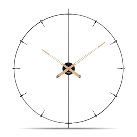 Cander Berlin Leander XXL Vintage-Wanduhr lautlos 60 cm Holzzeiger ohne Tickgeräusche groß modern schwarz Wohnzimmer Küche Metall Glasfaser