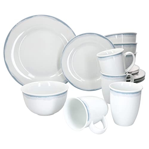Ritzenhoff & Breker Nordic Maren Kombi-Service 16-tlg Weiß I Geschirr-Set für 4 Personen I Speise-Teller - Frühstücks-Teller - Müsli-Schalen - Kaffee-Becher I Porzellan-Set spülmaschinengeeignet